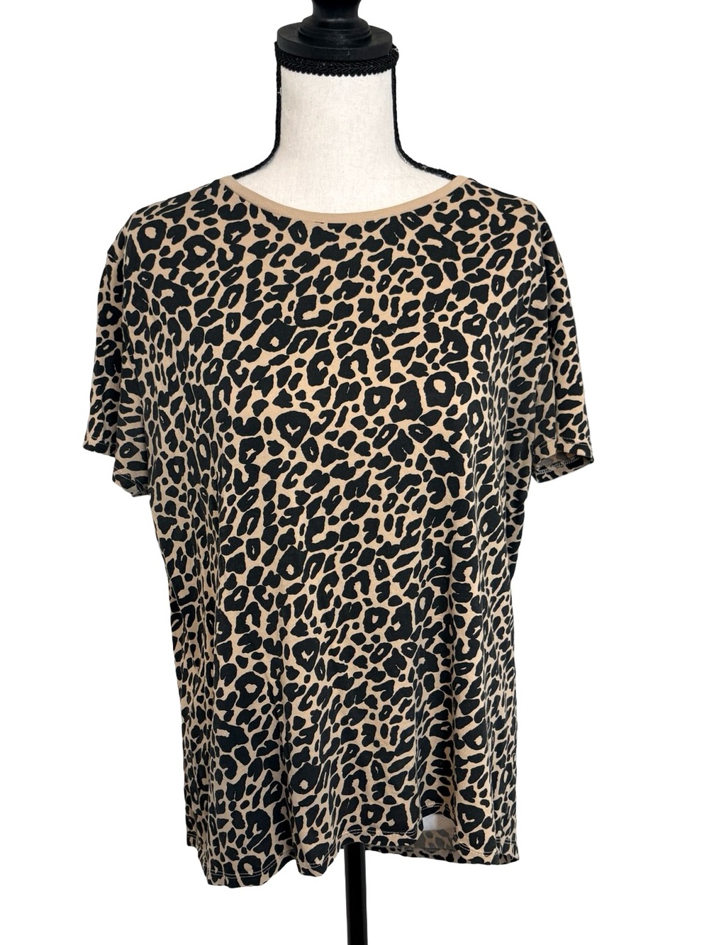 Zara Leopard Print Tee Beige Black Animal Print T-Shirt Size M